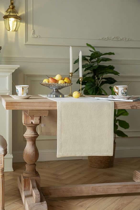 Burlap Style Farmhouse Table Runner, 14x108 Inches Cream | Thick Durable Fabric - Image 3