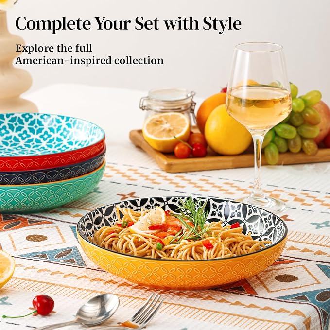 DOWAN 10" Vibrant Pasta, Salad & Soup Serving Bowls Set of 4, Embossed Large - Image 5