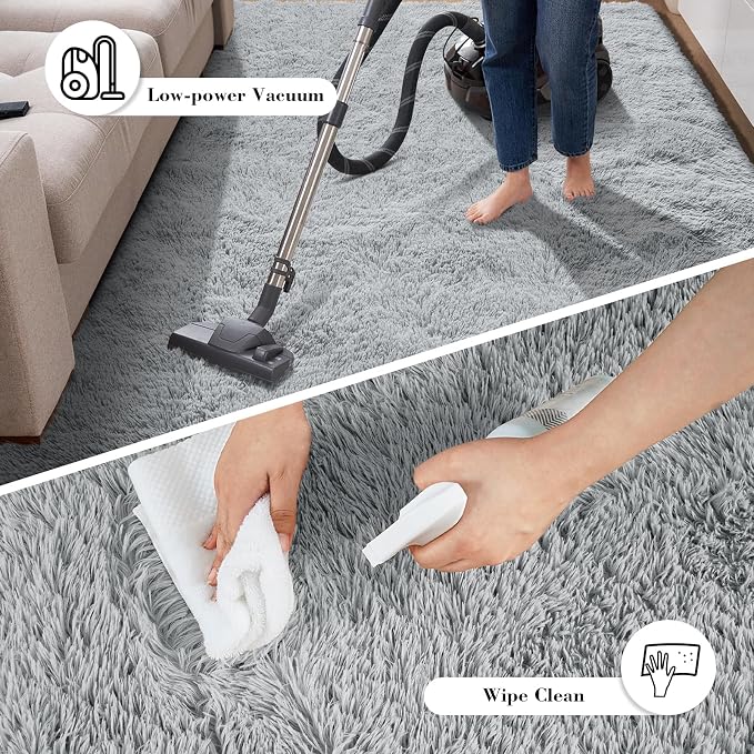 Fluffy Rug Shag Area Rug, Light Grey 3x5 Area Rugs - Image 7