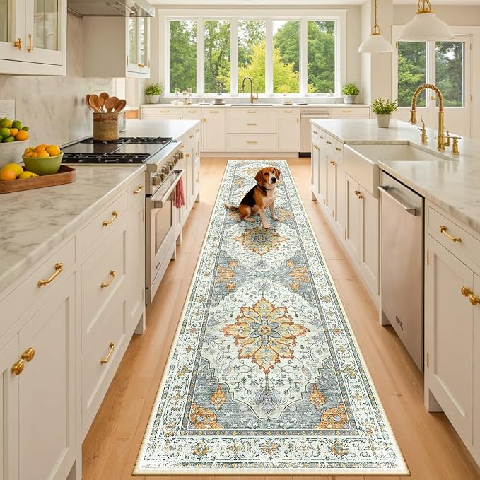 RELEANY Area Rugs Runner 3'x10' Washable Non-Slip, Floral Vintage Distress by RELEANY