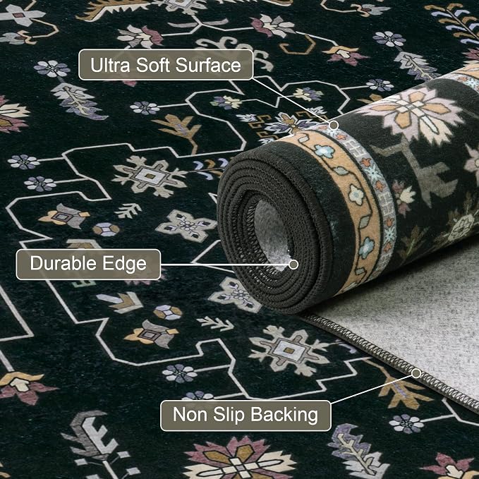 Round Area Rug for Living Room: 4 ft Washable Vintage Boho Soft Thin Circle Rug - Image 6