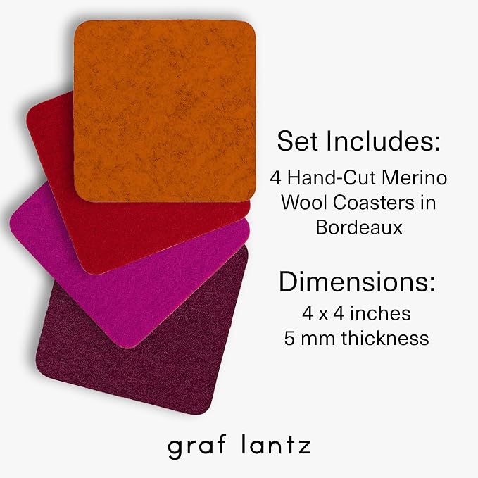 Graf Lantz - Bierfilzl Merino Wool Square Coasters Set of 4 - Bordeaux - - Image 4