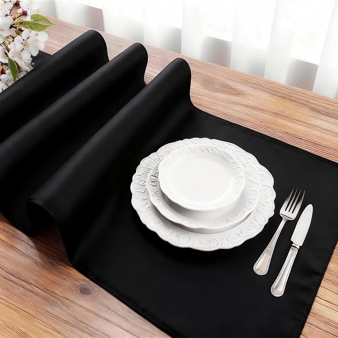 FOLINS&HOME Black Waterproof Decorative Table Runner 48 Inches Long | 210GSM - Image 3