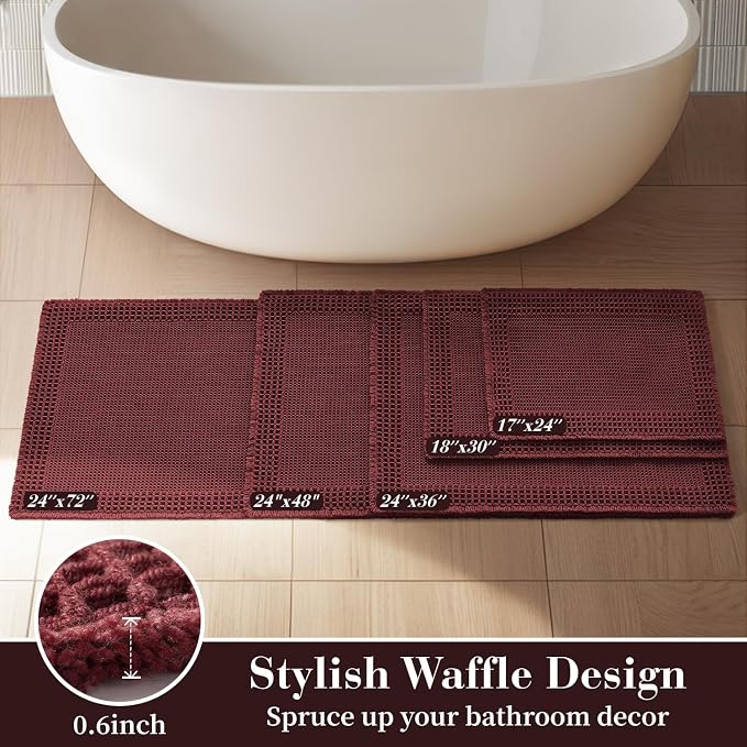 RESARE Waffle Bath Mat for Bathroom, Super Absorbent Bathroom Rugs Non Slip - Image 5