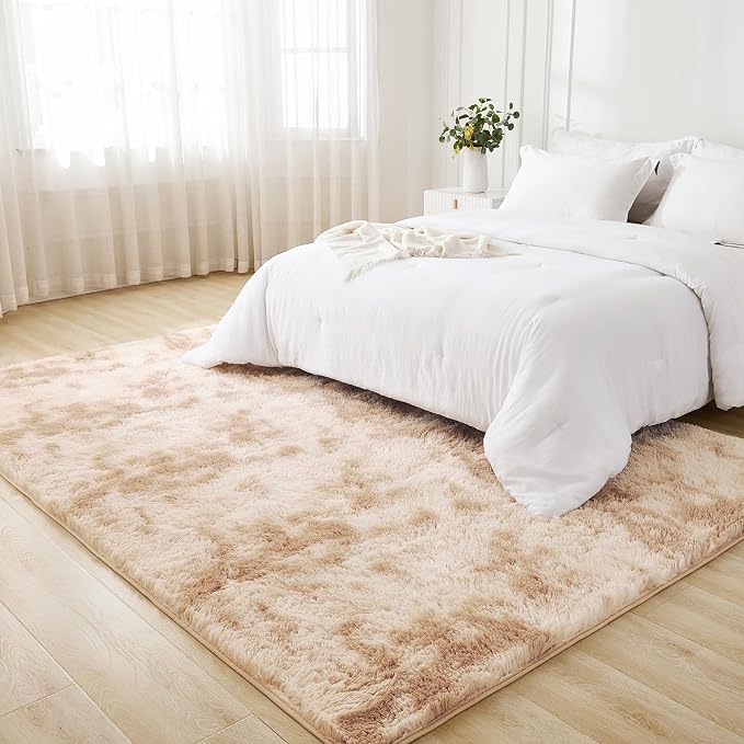 Litanika 4x6 Shag Area Rug for Living Room Bedroom, Tie-Dyed Beige High Pile - Image 3