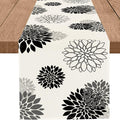 Black Gray Table Runner Dahlia Pinnata Flower Beige Table Runners Modern by WHOMEAF