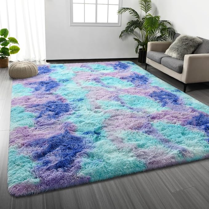 Deerhoo Large Shag Area Rugs 5 x 8, Tie-Dyed Plush Fuzzy Rugs by Deerhoo
