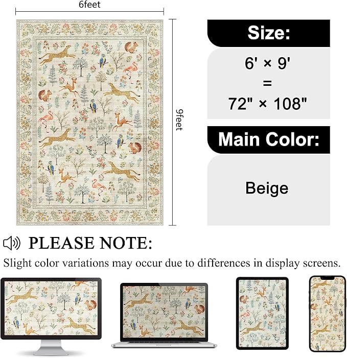 DUKINO 6x9 Rug, Washable Animal Living Room Rug - Image 2