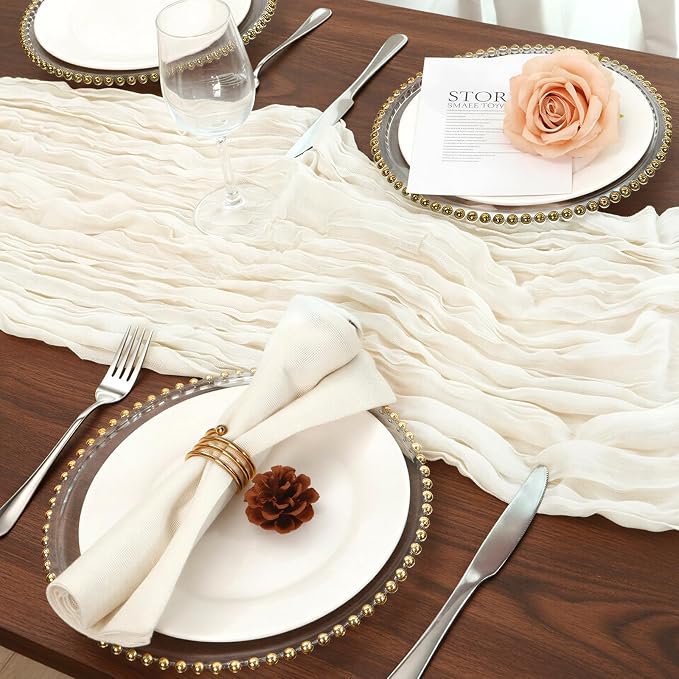 12 Pack Ivory White Cheesecloth Table Runner 120 Inch Boho Wedding Decor | - Image 5