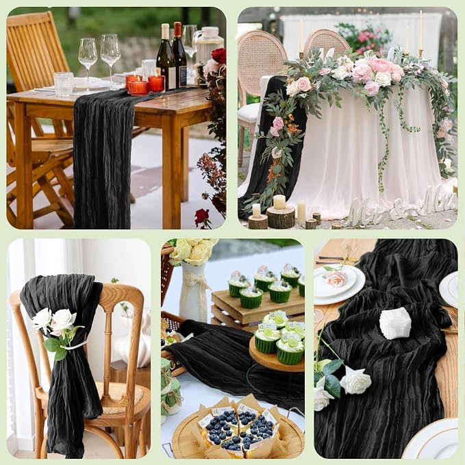 Cheesecloth Table Runner Black 10FT Boho Gauze Runner, 2 Pack | 120 Inch Cheese - Image 7