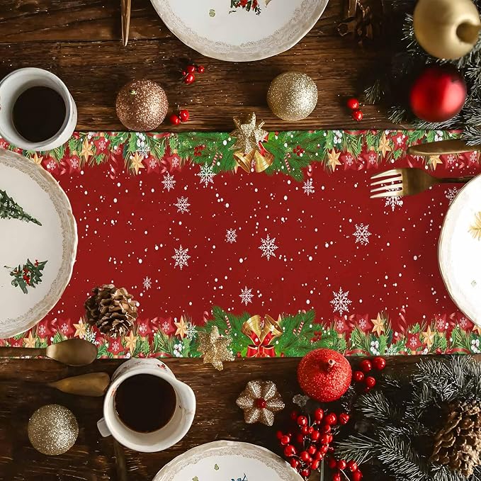 Merry Christmas Table Runner 90 Inches Long, Santa Xmas Tree Snowflake Table - Image 4