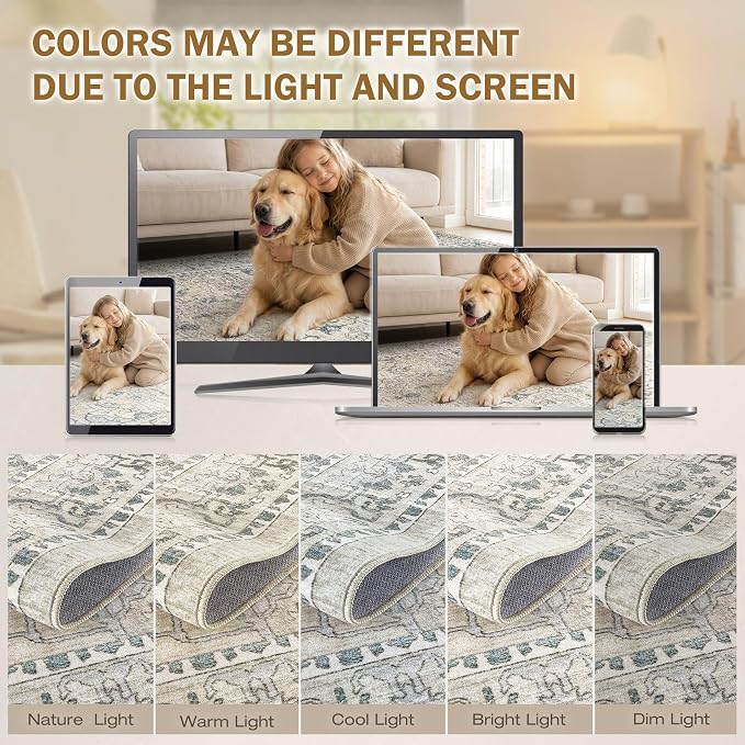 cotiled 5x7 Area Rug Machine Washable Vintage Carpet - Image 8
