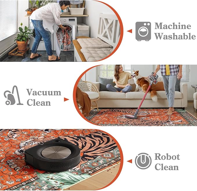 Moynesa Tiger Washable Area Rug, 9x12 Living Room Rug, Vintage Non Slip Large - Image 5