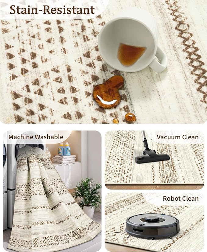 Miukiki 8x10 Area Rug for Living Room Moroccan Washable Rugs Non Slip Indoor - Image 4