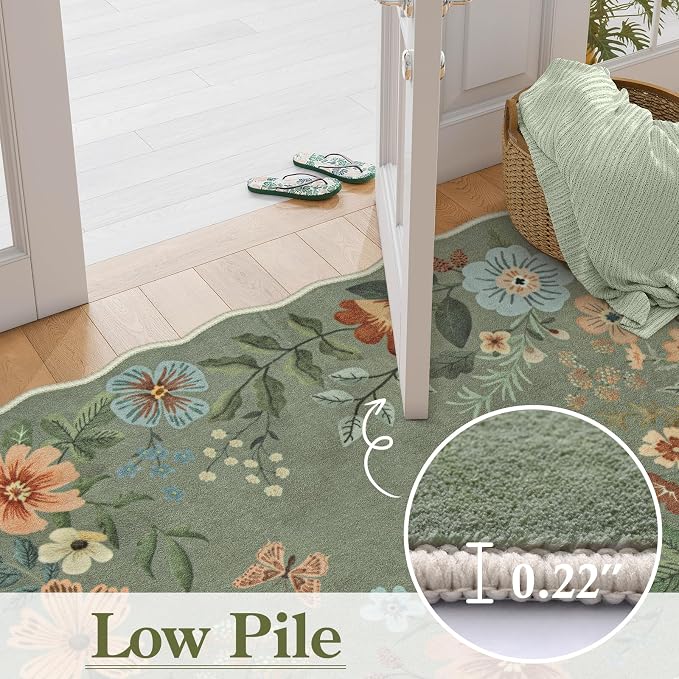 Lahome Floral Rugs for Entryway, 2X3 Washable Kitchen Rugs Ultra-Thin Soft Rug - Image 6