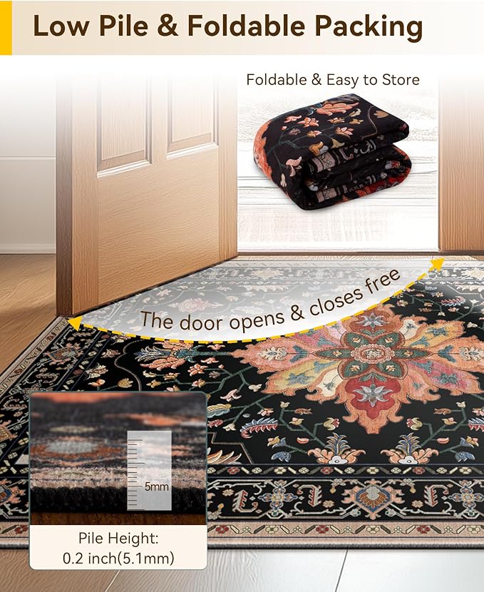 RELEANY Area Rugs 3'x4' Washable Non-Slip, Floral Vintage Distress Medallion - Image 5