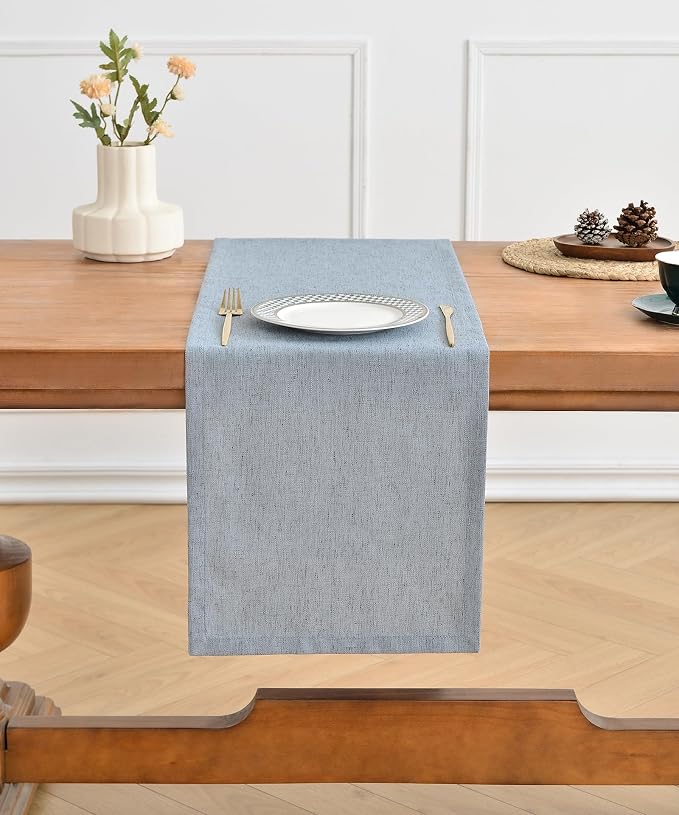Wracra Linen Table Runner, Burlap Dusty Blue Table Runners 60 Inches Long | - Image 5