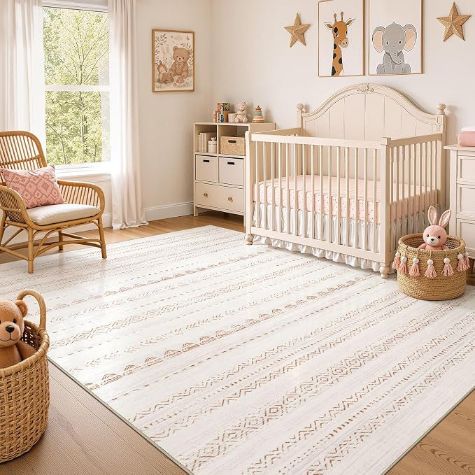 Nakagishi 5x8 Area Rug Living Room: Washable Boho Large Neutral Soft Farmhouse - Image 7