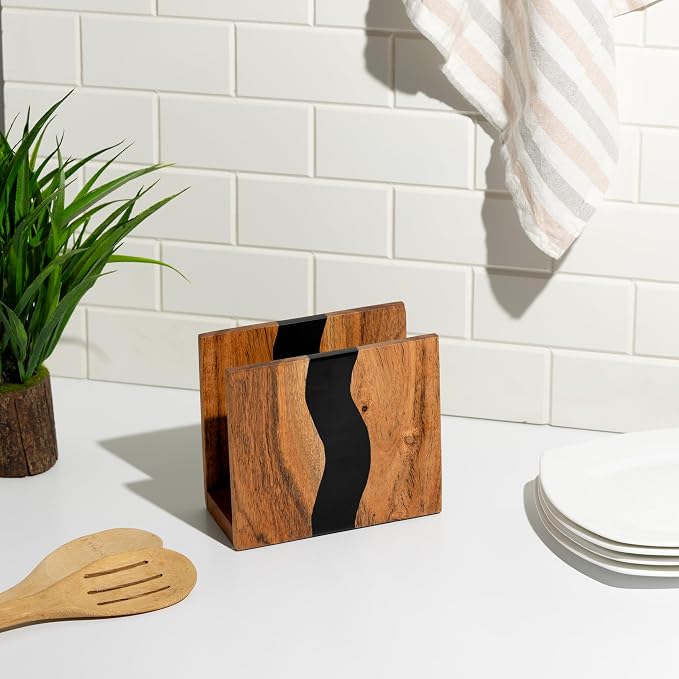 Acacia wood & Transparent Epoxy resin Napkin holder - Image 5