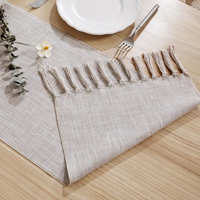Cotton Linen Table Runner, 13x36 Inch Light Coffee - Image 4