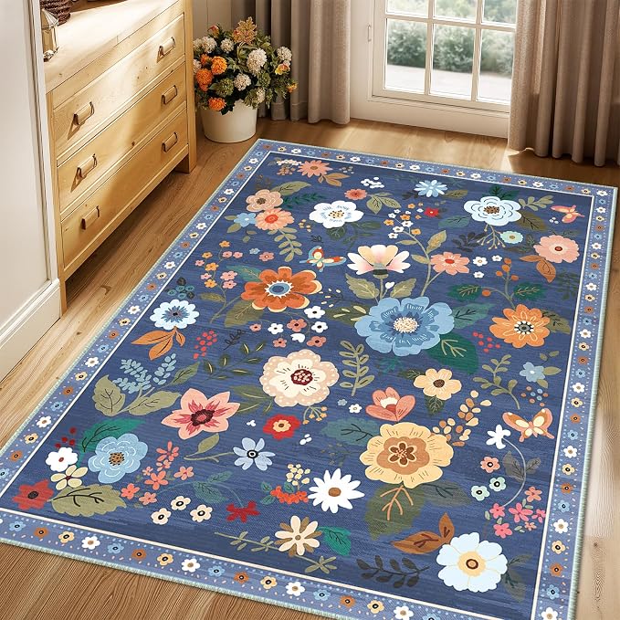 RELEANY Floral 4x6 Area Rugs Washable Print Boho Cute Carpet Non Slip Flower - Image 8