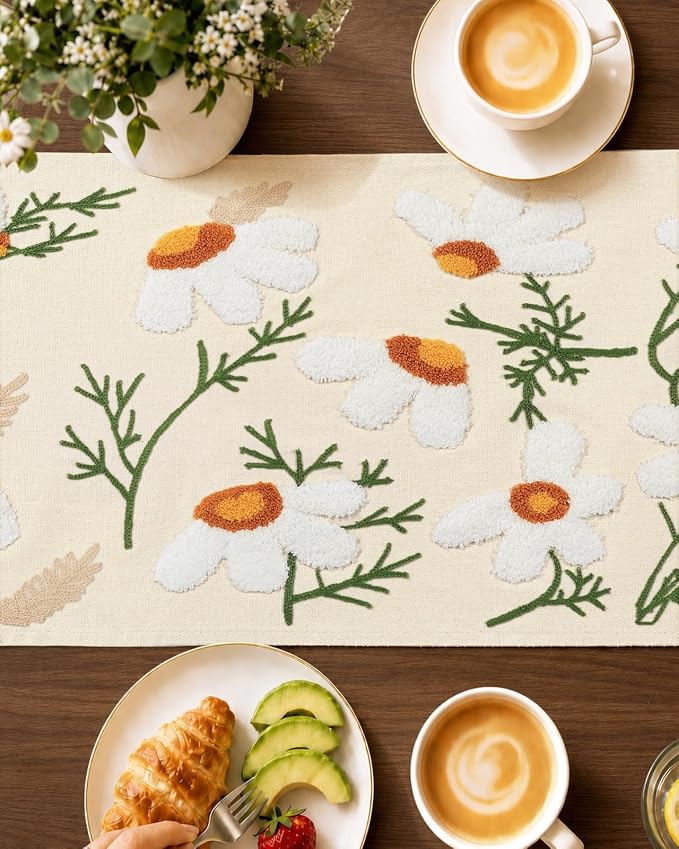 Canvas Embroidered Narrow 13"x 36" Table Runner, Rustic texture, Machine - Image 3