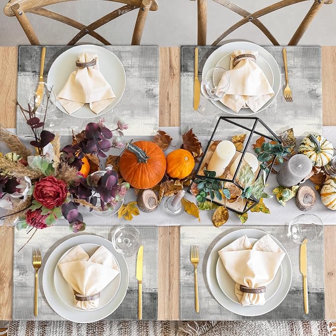 Emvency Farmhouse Placemats Set of 4, 12x18 Inch, Light Gray and Dark Gray | - Image 7
