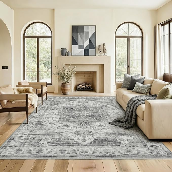 8x10 Area Rug for Living Room-Vintage Farmhouse Boho Floral Washable Stain by Unknown