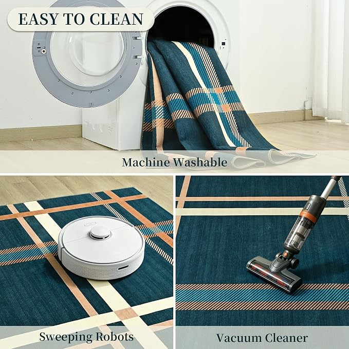 Terrug Plaid Area Rug for Bedroom, Soft Low Pile Stain Resistance Abstract - Image 6