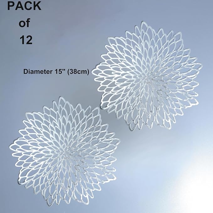 Snowkingdom 12 Pack of Silver Placemats Metallic Vinyl Dinning Table Mats - Image 2