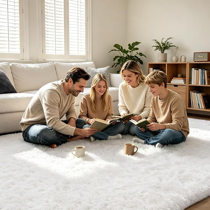 Shag Area Rugs for Bedroom Living Room, 5X8 Ultra Soft White Fluffy Area Rugs - Image 2