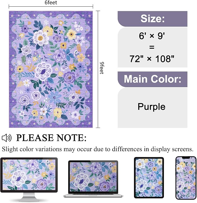 DUKINO 6x9 Area Rug, Floral Rugs - Image 2