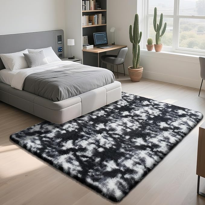 Fluffy Rug Shag Area Rug, Mottling Black 3x5 Area Rugs - Image 3