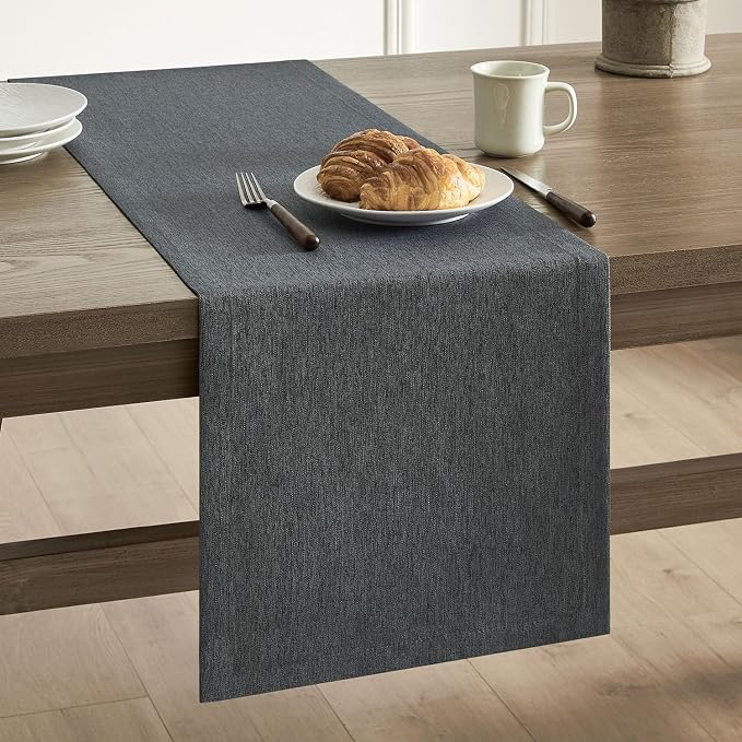 Basic Linen Style Table Runner, 14x72 Inch Charcoal | Mitered Corner Design by ZEEMARTONLINE