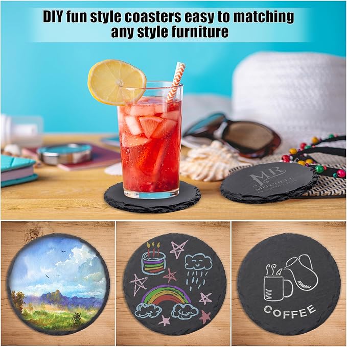 VIBRATITE 12 Pack 4 Inch Round Slate Drink Coasters - Image 5