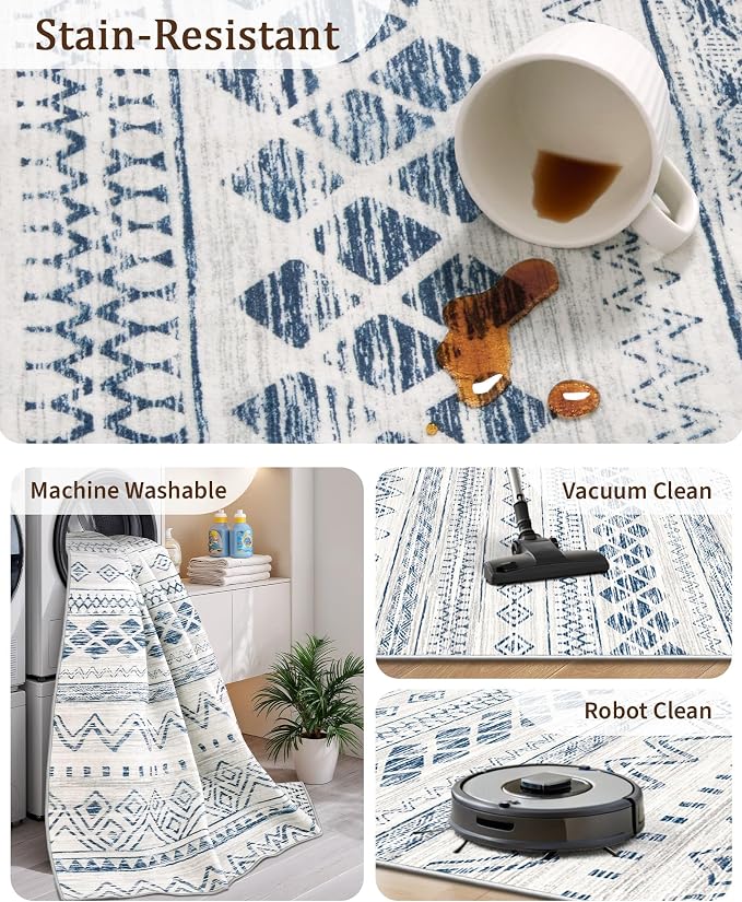 Miukiki 8x10 Area Rug for Living Room Moroccan Washable Rugs Non Slip Indoor - Image 4