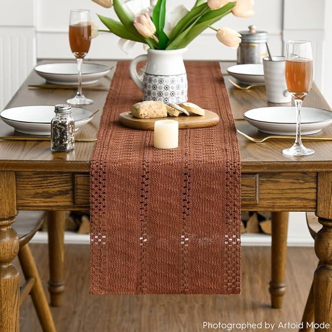 Artoid Mode Caramel Woven Farmhouse Hollow Table Runner 12x48 Inch | Holiday - Image 3
