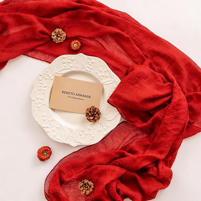 Red Cheesecloth Table Runner 120 Inches - Image 5