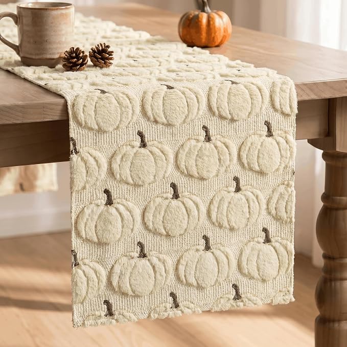 Artoid Mode Beige Soft Faux Fur Fall Table Runner 13x120 Inch | Seasonal by ArtoidMode