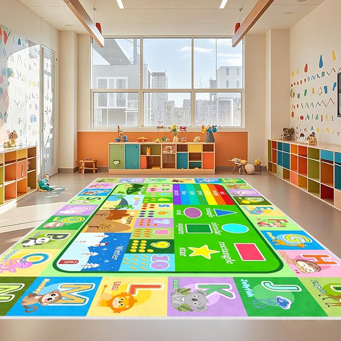 Kids Rug for Playroom Classroom, 8x10 Large ABC Alphabet Educational Area Rug - Image 4