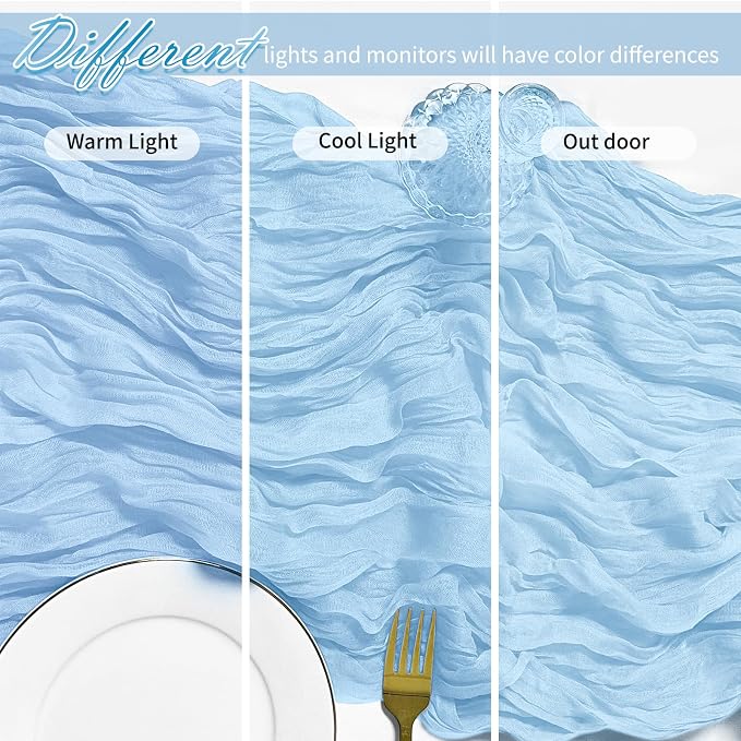 12 Pack Baby Blue Cheesecloth Table Runner 17 x 108 Inch Gauze Table Runner - Image 4