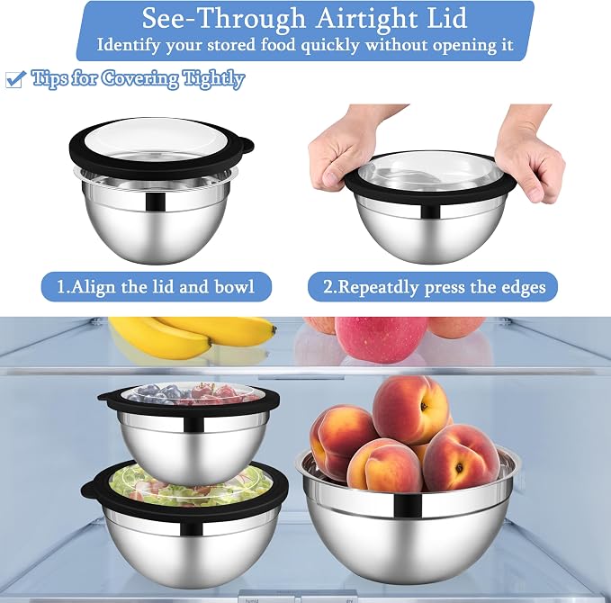 LIANYU Mixing Bowls Sets of 3, Stainless Steel Metal Bowl - Image 5