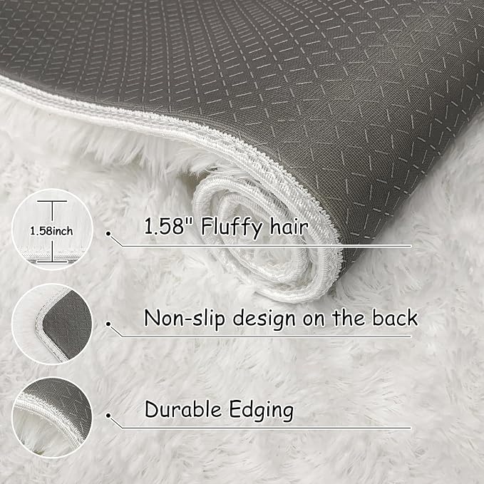 Fluffy White Area Rug for Living Room Bedroom Large Plush Area Rug 6x9 Shag - Image 5