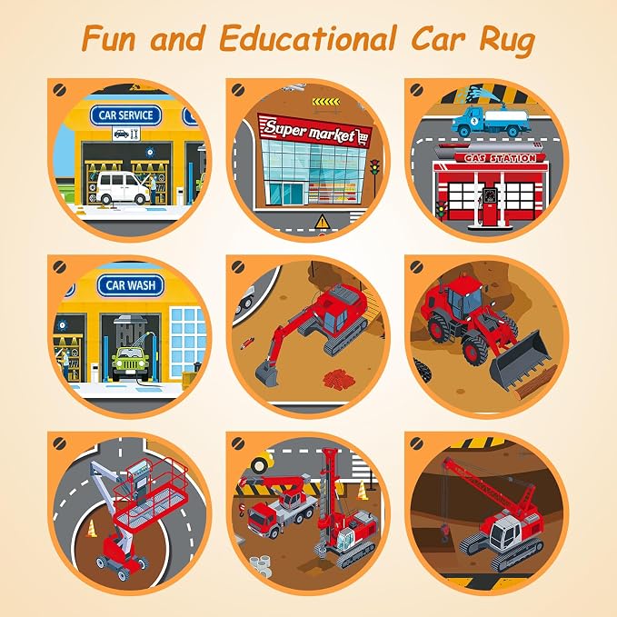 Kids Room Rug 5x7 Ft, Washable Soft Construction Site Road Map Rug, Non-Slip - Image 4