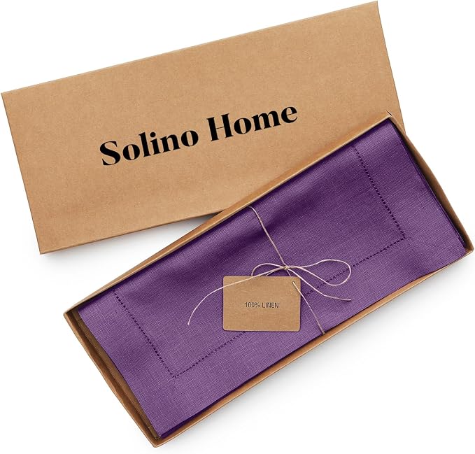 Solino Home 100% Pure Linen Dining Table Runner Purple Woven, 14 x 120 in | - Image 5
