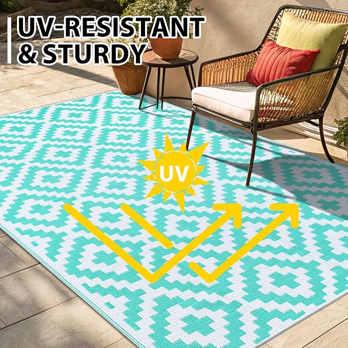 Smiry Waterproof Outdoor Rug 4x6 ft, Reversible Plastic Straw Patio Camping Rugs - Image 4