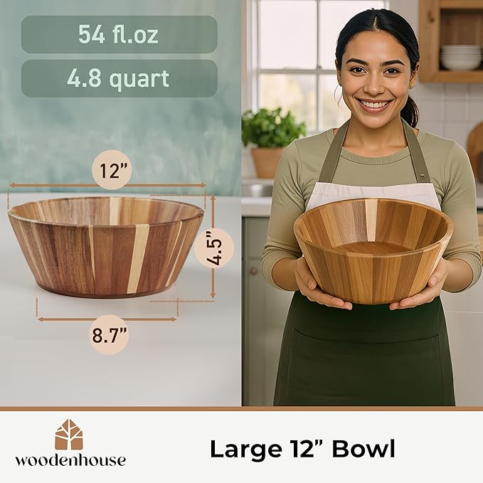 Wooden Salad Bowl, Durable & Stylish Natural Dining Accessory – Elegant Design - Image 4