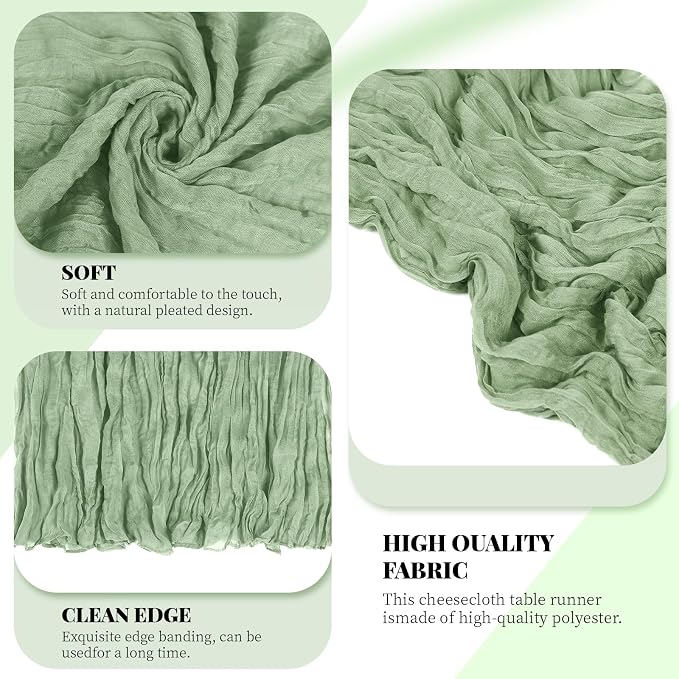 3 Pack Sage Green Cheesecloth Table Runner, 17 x 108 Inch, Gauze Cheese Cloth - Image 4