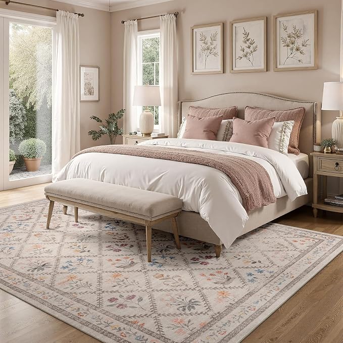 DCX Washable 4x6 Rose Biege Floral Rug - Image 5