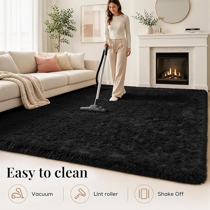 Area Rug for Living Room Bedroom: 4x6 Black Soft Fluffy Shag Upgrade Non-Slip - Image 8